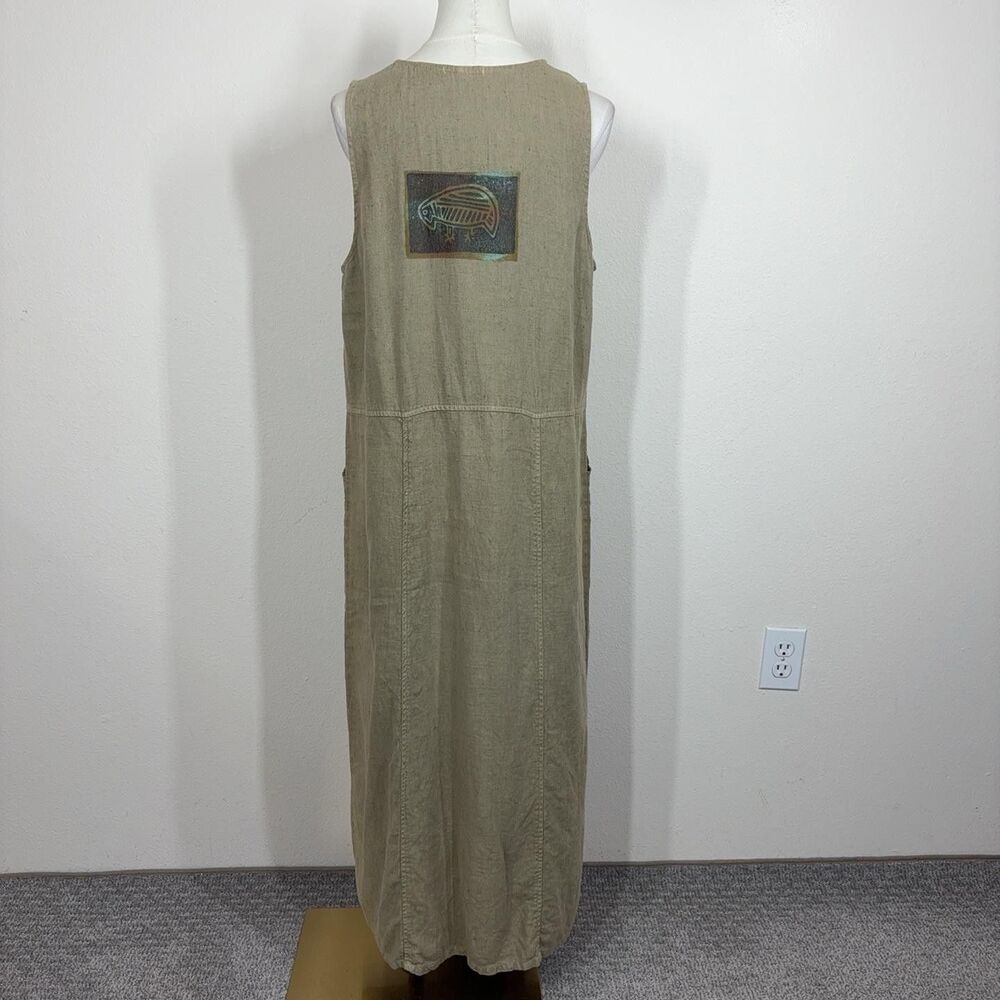 Vintage Focus Dress Womens Small Beige Linen Maxi Pockets Boho 90s Lagenlook - Picture 2 of 12